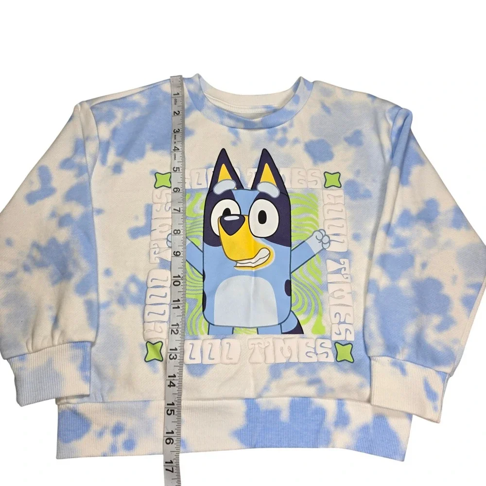 Bluey Bingo Kids Tie Dye Sweatshirt and Shorts 2 Piece Set Blue White Graphic 4T